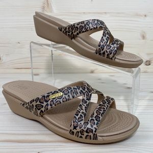 Crocs Patricia II Leopard Print Mini Wedge Sandals